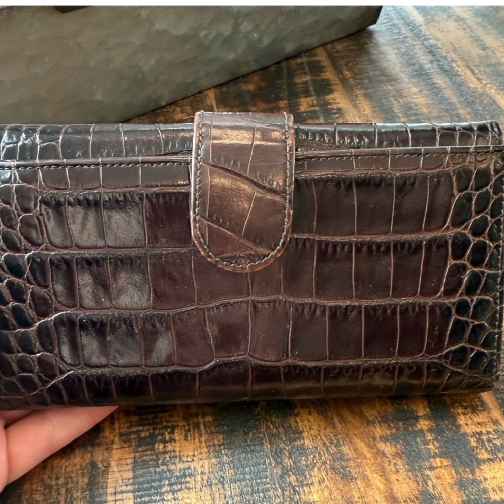 Furla Croc-Embossed Dark Brown Leather Wallet
